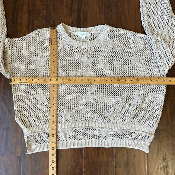 MABLE Sweater Beige Stars Crochet Knit Pullover Relaxed Hi-Lo Boho - Picture 9 of 9